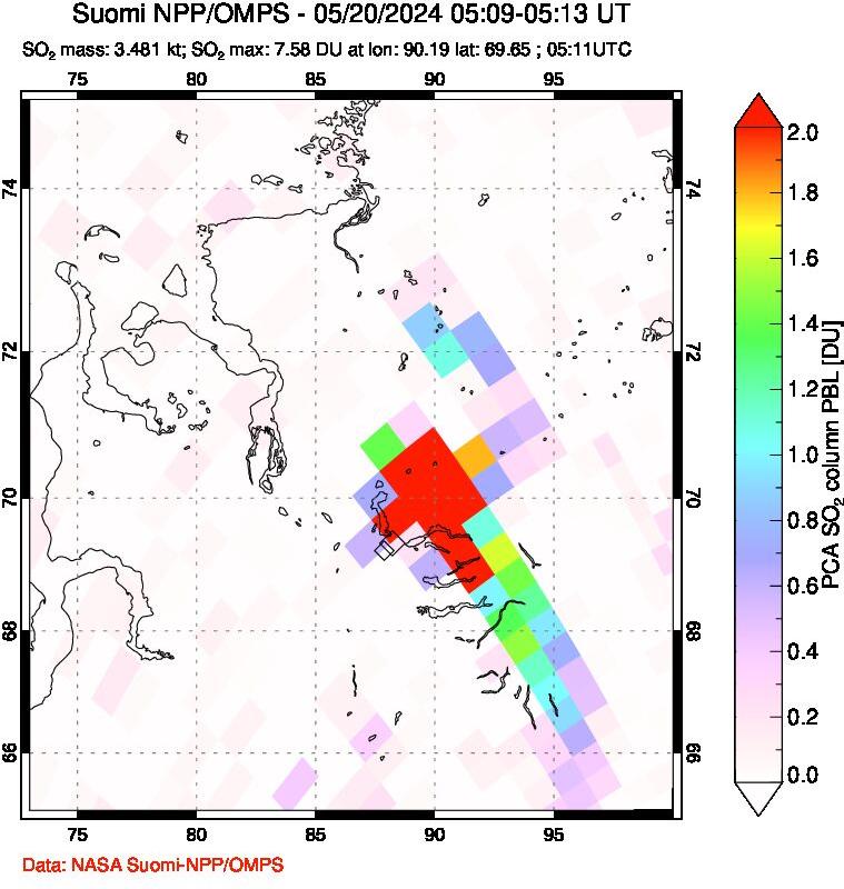 A sulfur dioxide image over Norilsk, Russian Federation on May 20, 2024.