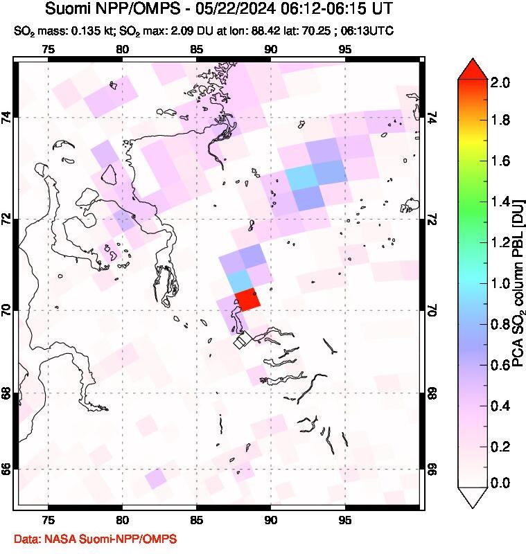 A sulfur dioxide image over Norilsk, Russian Federation on May 22, 2024.