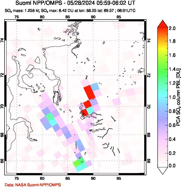 A sulfur dioxide image over Norilsk, Russian Federation on May 28, 2024.