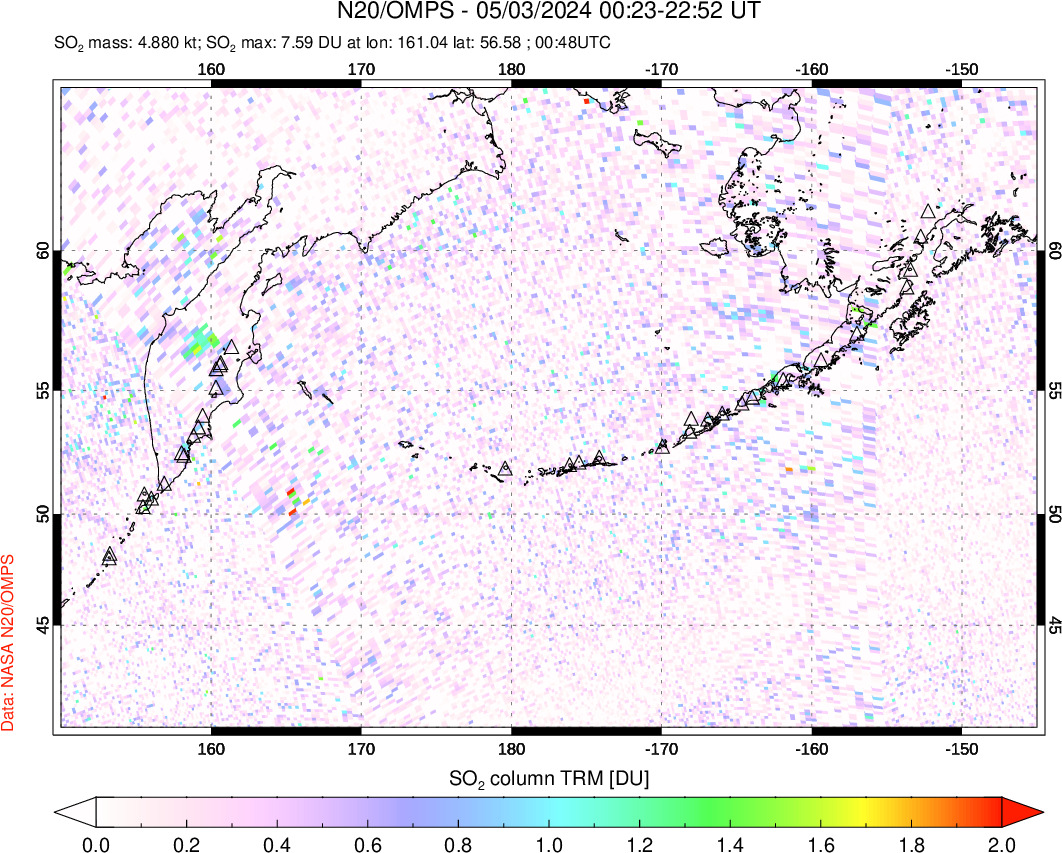 A sulfur dioxide image over North Pacific on May 03, 2024.