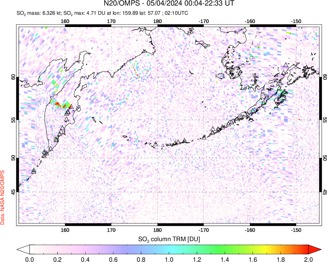 A sulfur dioxide image over North Pacific on May 04, 2024.