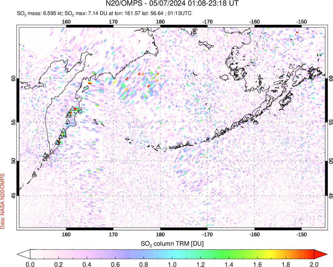 A sulfur dioxide image over North Pacific on May 07, 2024.