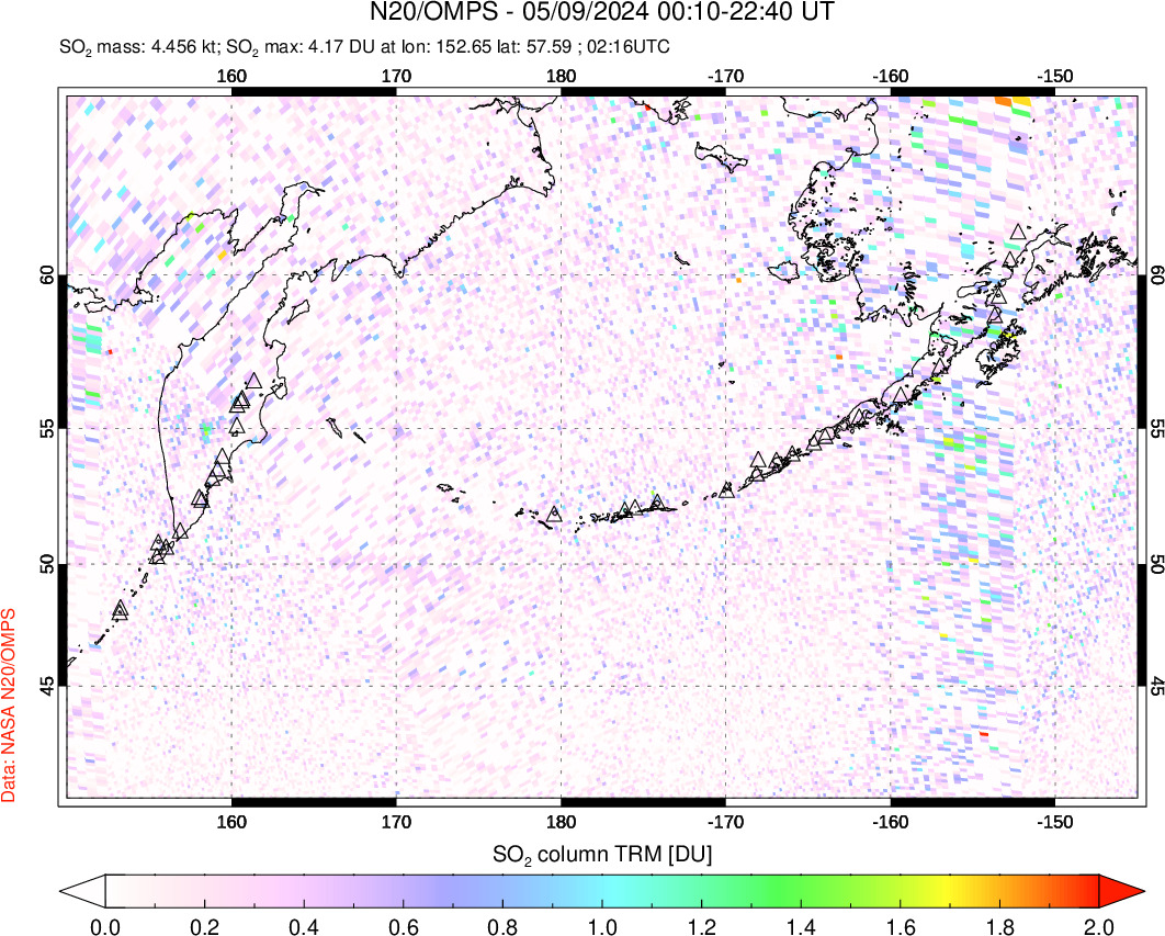 A sulfur dioxide image over North Pacific on May 09, 2024.