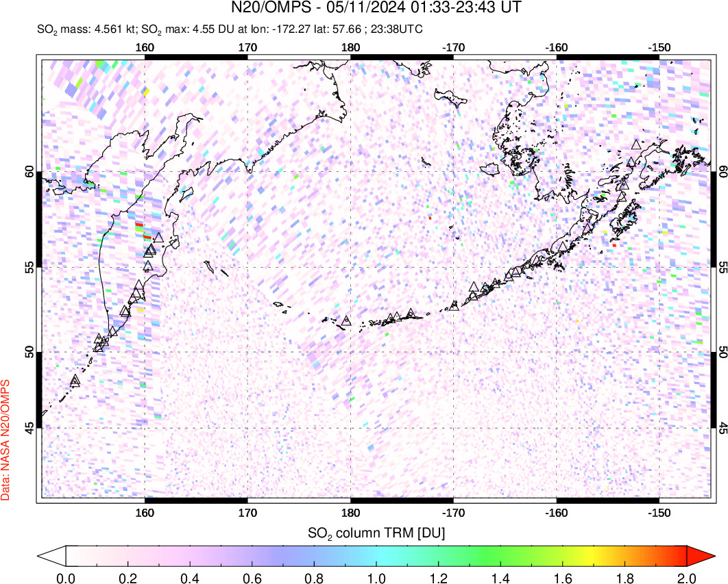 A sulfur dioxide image over North Pacific on May 11, 2024.