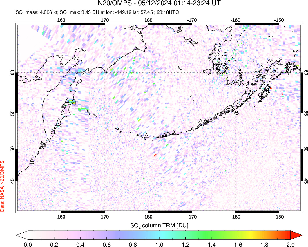 A sulfur dioxide image over North Pacific on May 12, 2024.