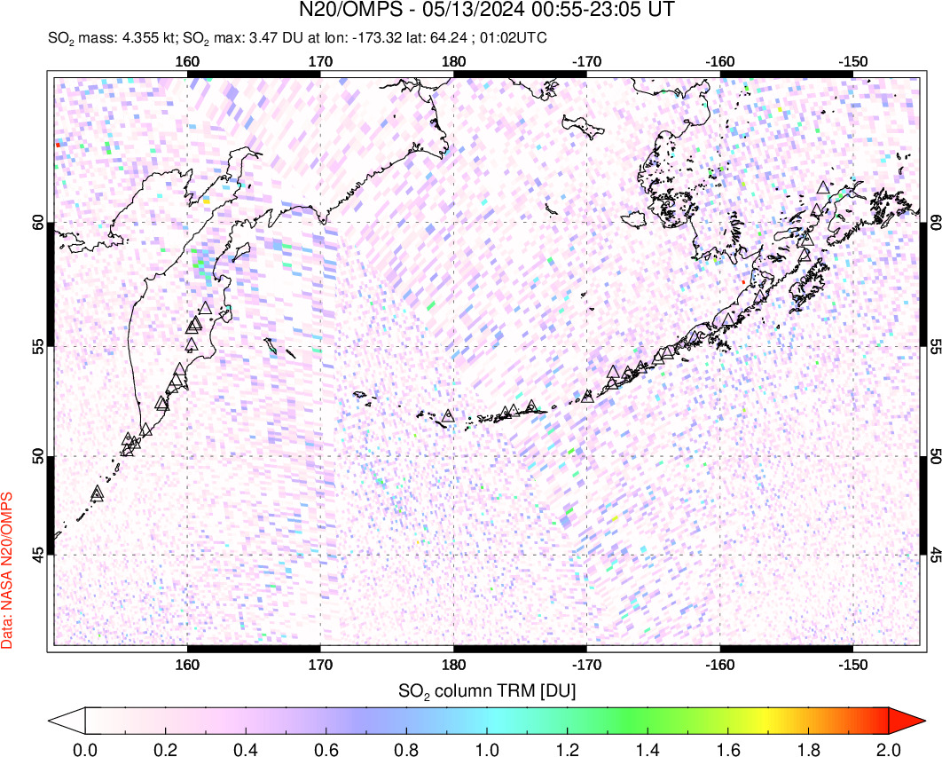 A sulfur dioxide image over North Pacific on May 13, 2024.