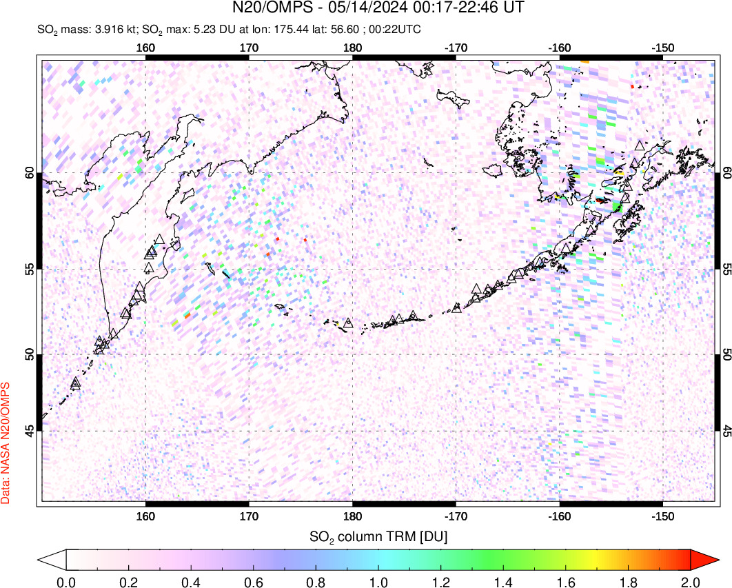 A sulfur dioxide image over North Pacific on May 14, 2024.