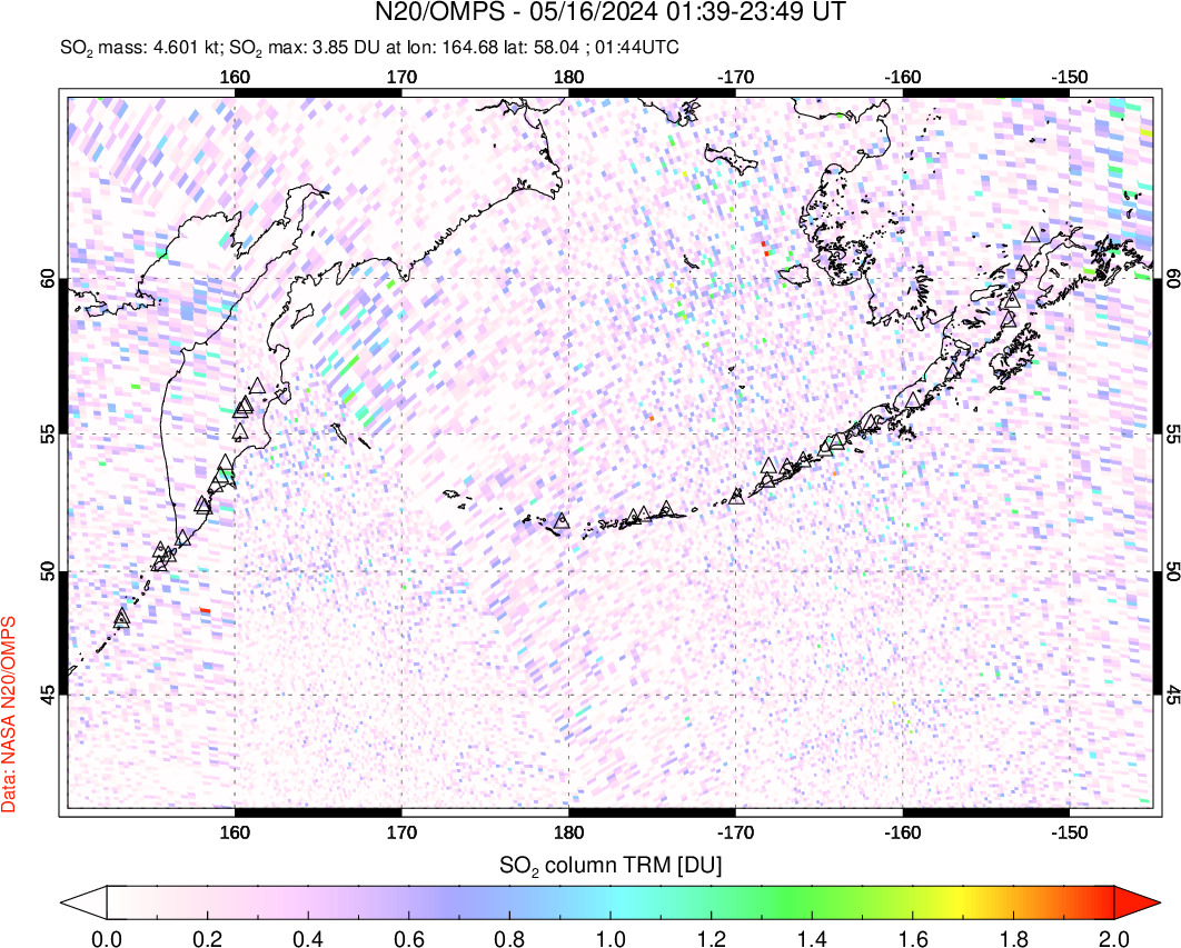 A sulfur dioxide image over North Pacific on May 16, 2024.