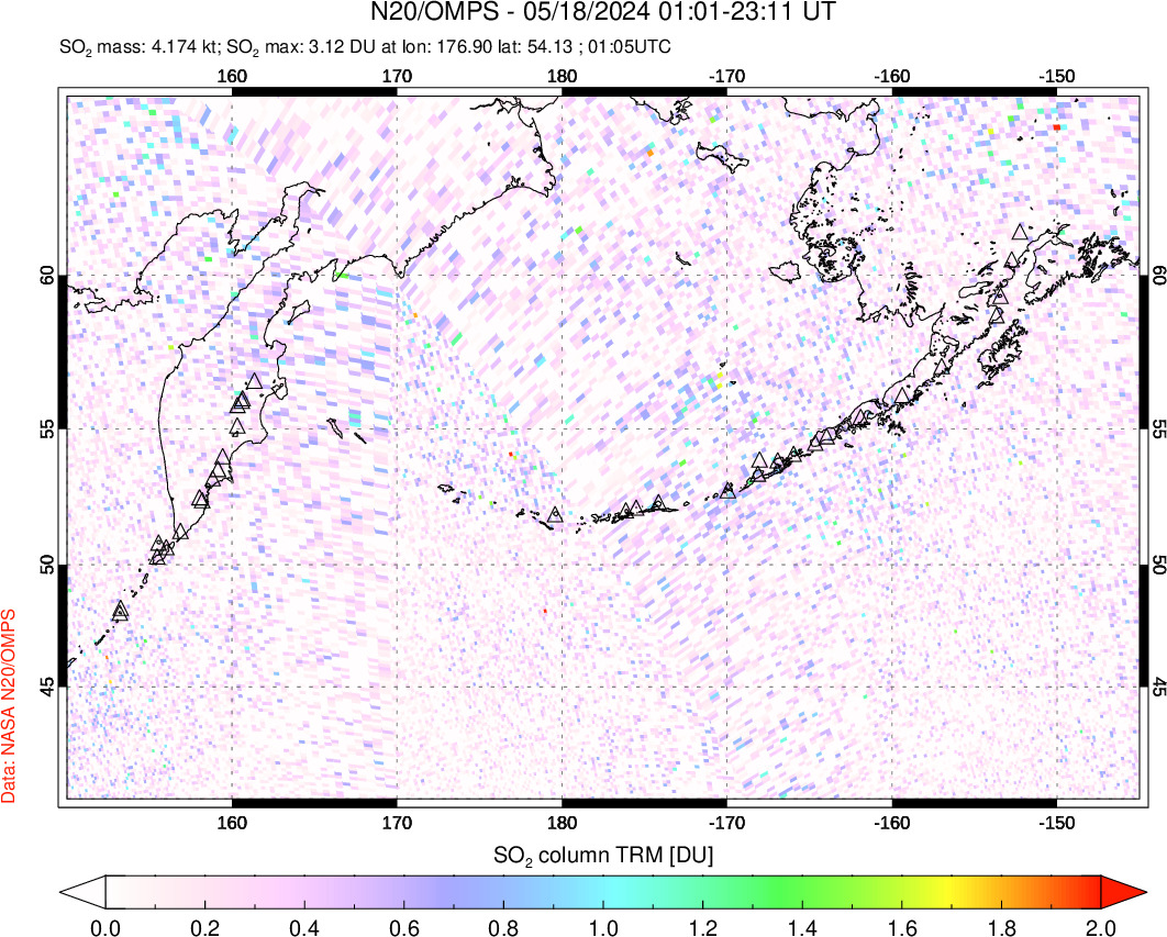 A sulfur dioxide image over North Pacific on May 18, 2024.