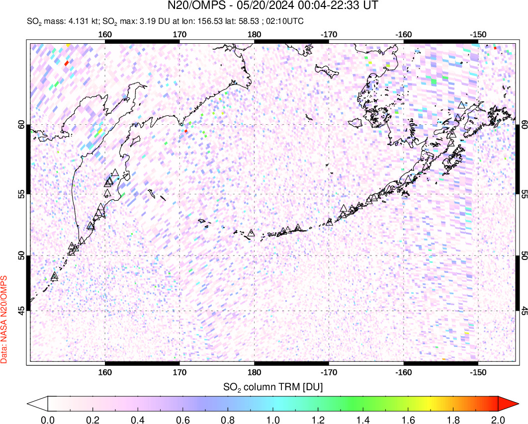 A sulfur dioxide image over North Pacific on May 20, 2024.