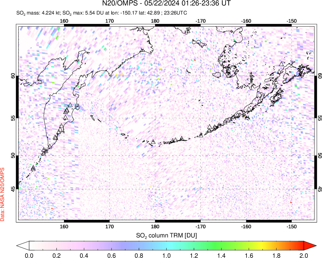 A sulfur dioxide image over North Pacific on May 22, 2024.