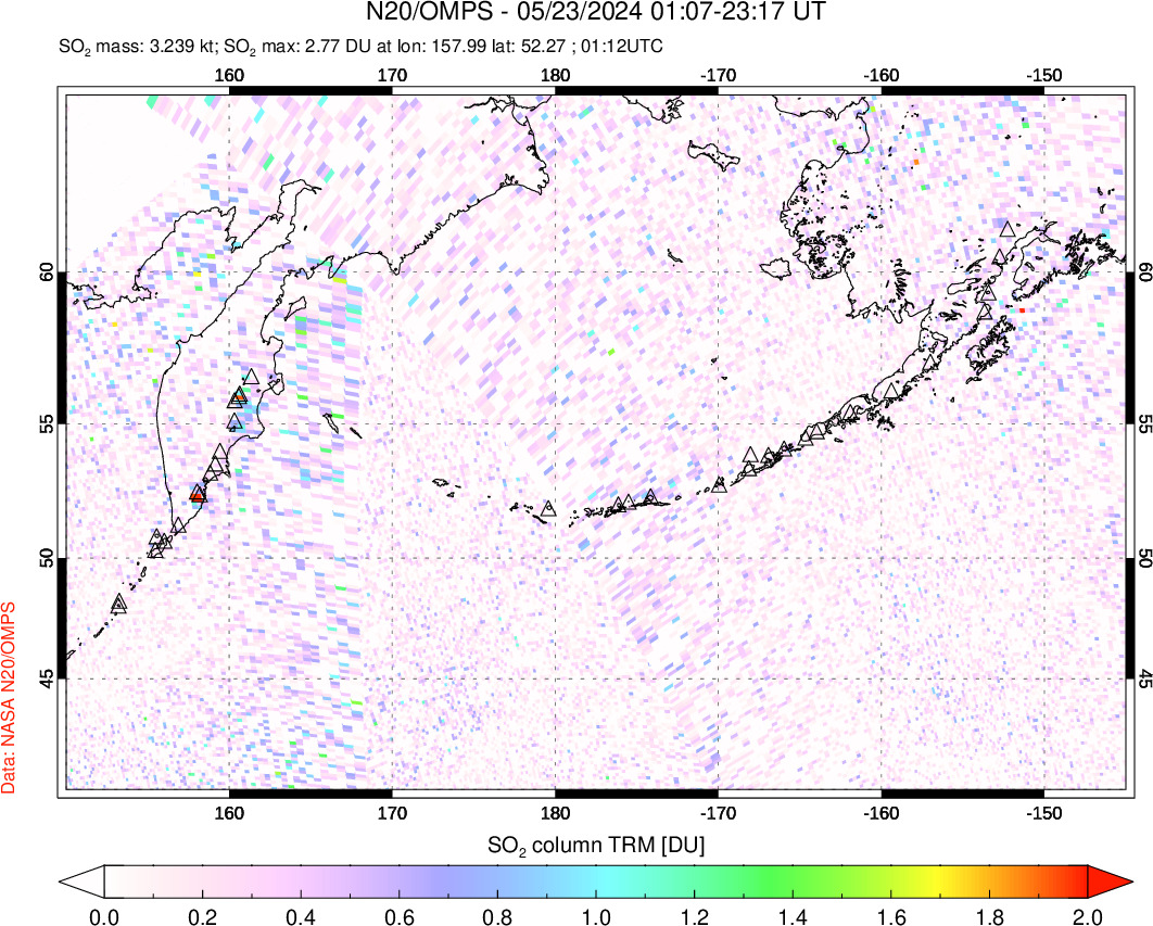 A sulfur dioxide image over North Pacific on May 23, 2024.