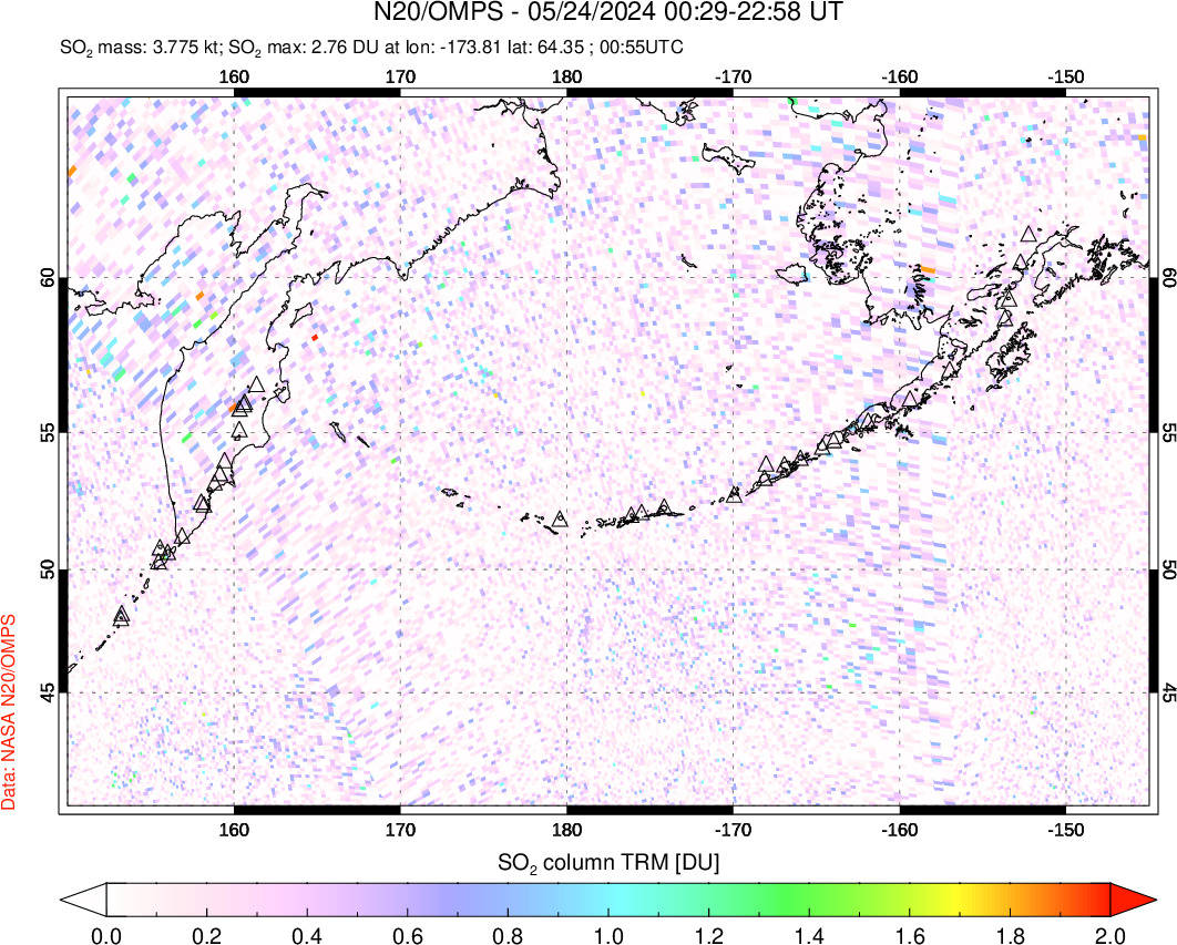 A sulfur dioxide image over North Pacific on May 24, 2024.