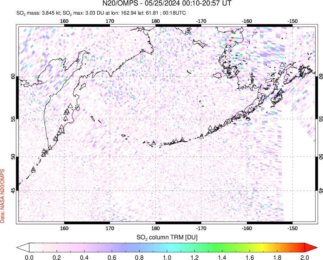 A sulfur dioxide image over North Pacific on May 25, 2024.