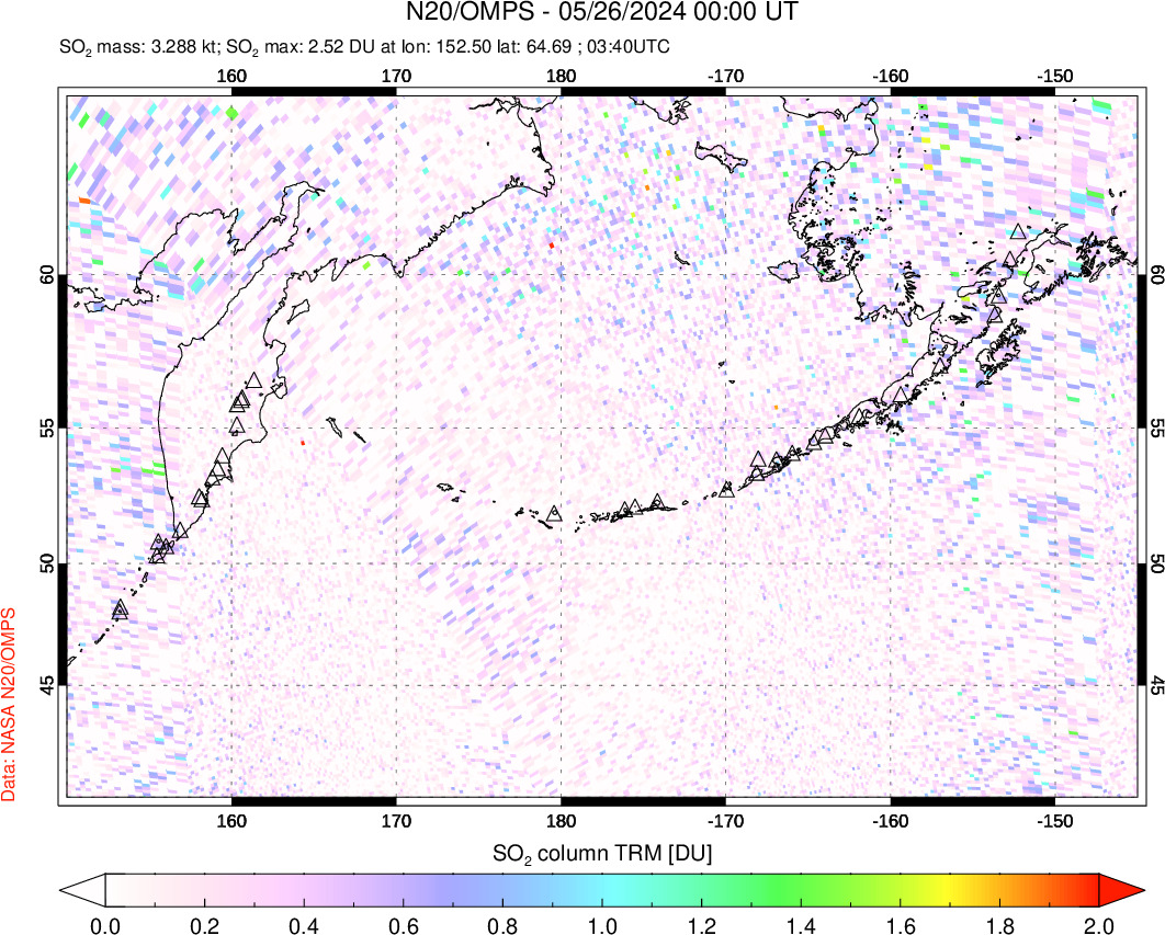 A sulfur dioxide image over North Pacific on May 26, 2024.