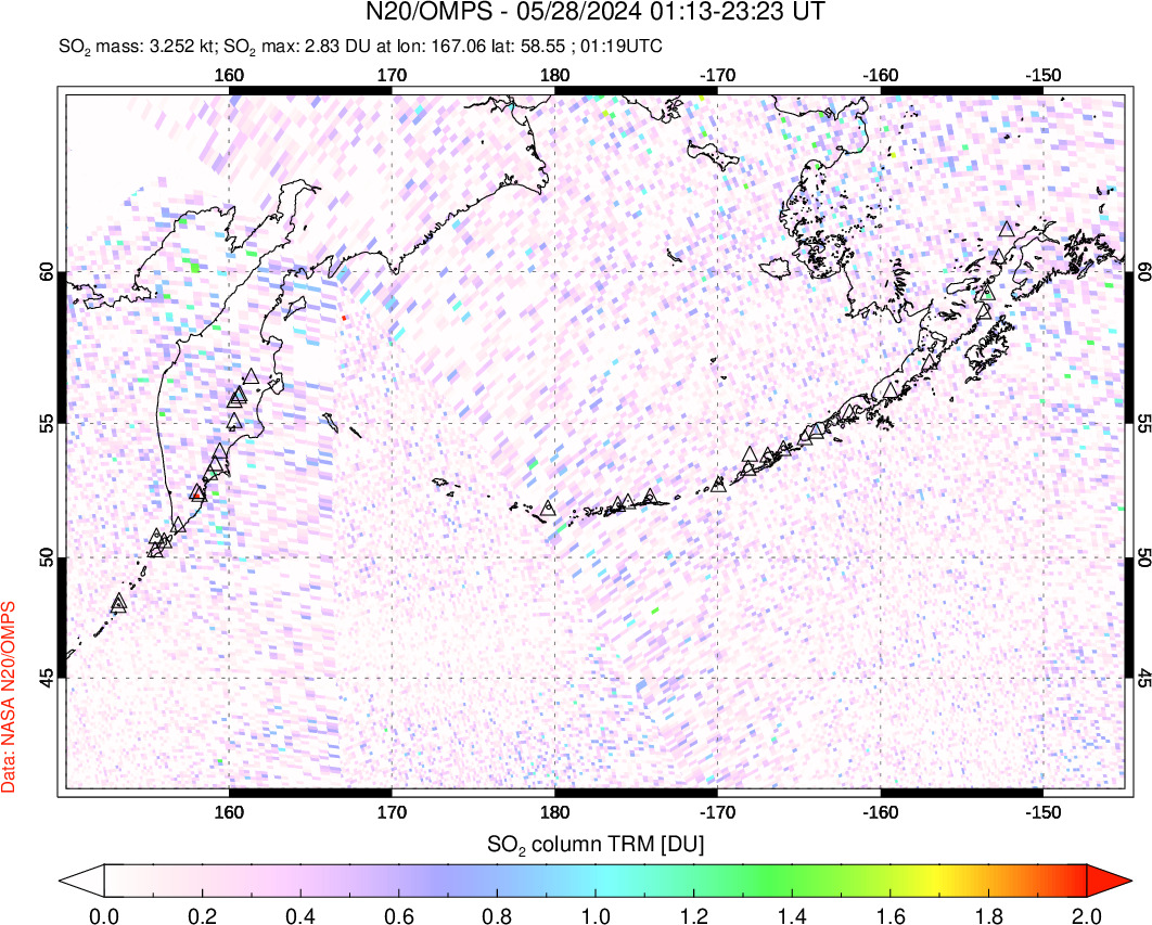 A sulfur dioxide image over North Pacific on May 28, 2024.