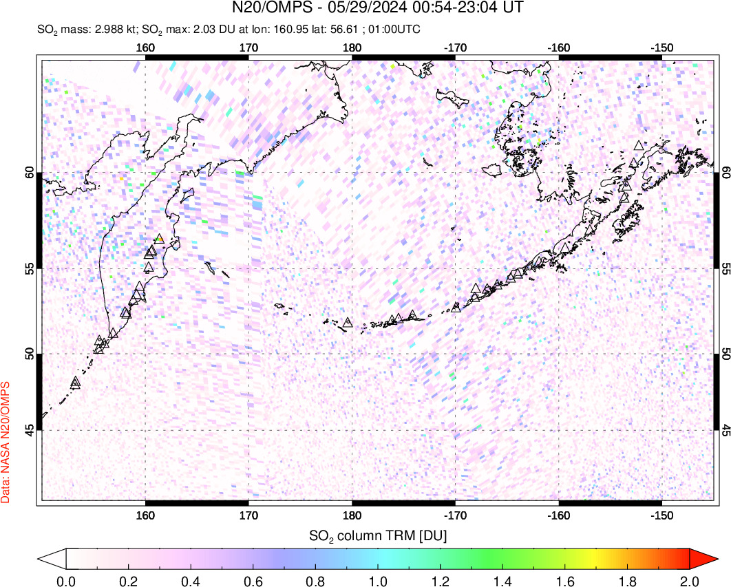 A sulfur dioxide image over North Pacific on May 29, 2024.