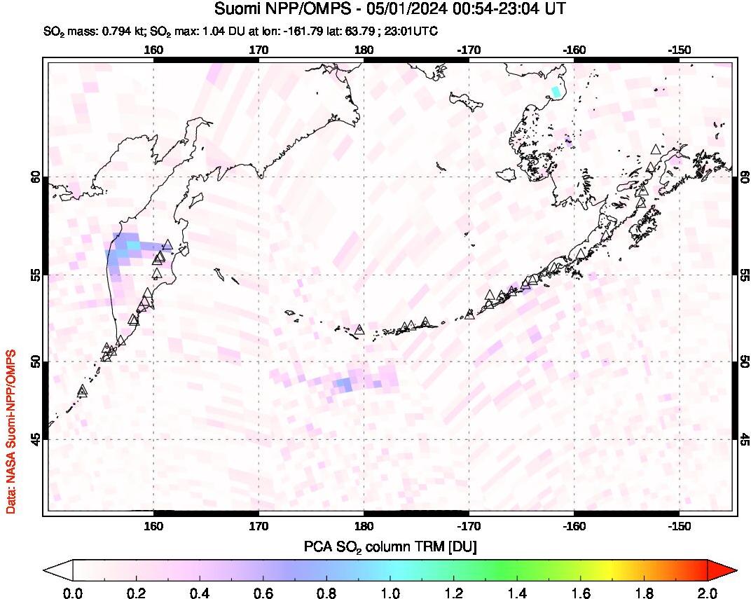 A sulfur dioxide image over North Pacific on May 01, 2024.