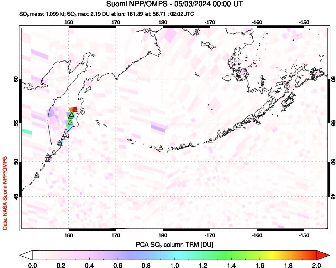 A sulfur dioxide image over North Pacific on May 03, 2024.