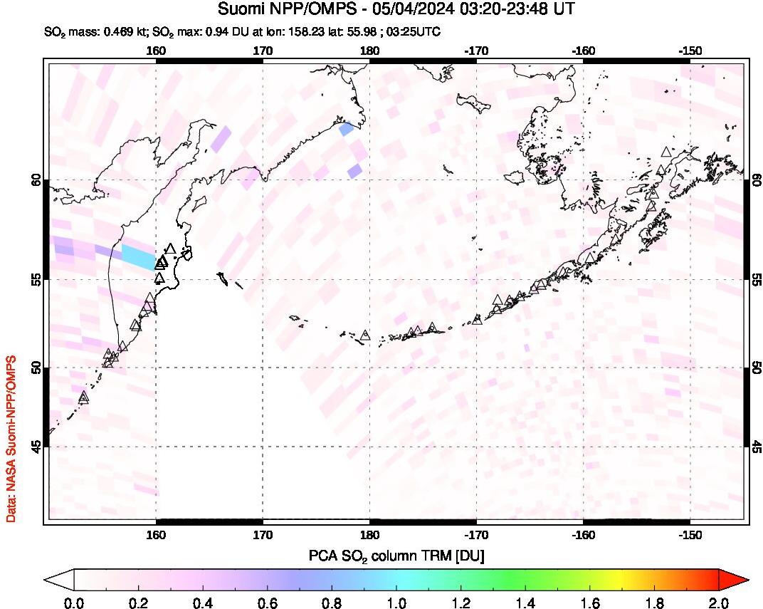 A sulfur dioxide image over North Pacific on May 04, 2024.