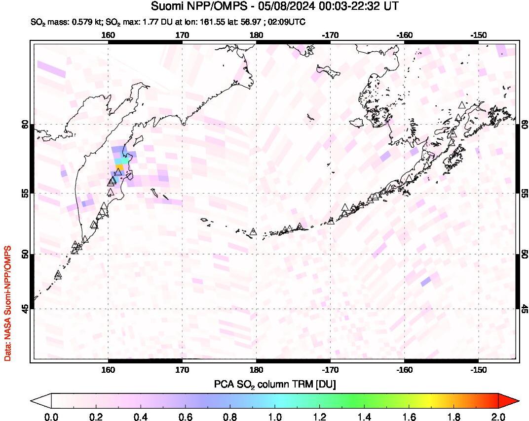 A sulfur dioxide image over North Pacific on May 08, 2024.