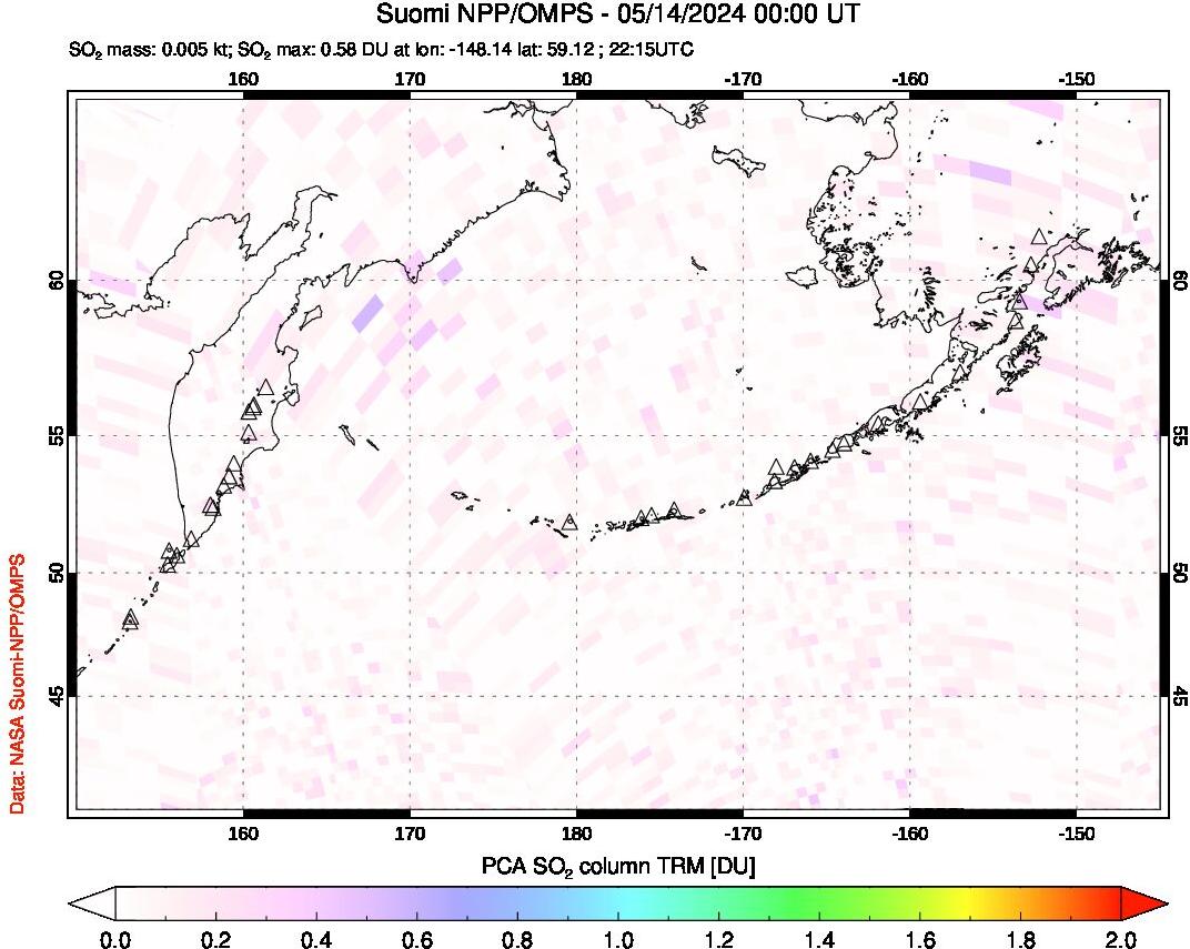 A sulfur dioxide image over North Pacific on May 14, 2024.