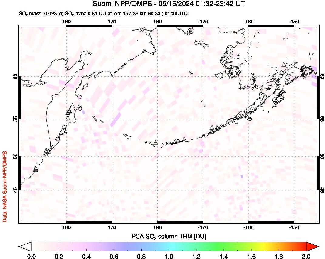 A sulfur dioxide image over North Pacific on May 15, 2024.