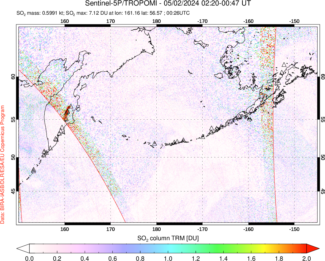 A sulfur dioxide image over North Pacific on May 02, 2024.