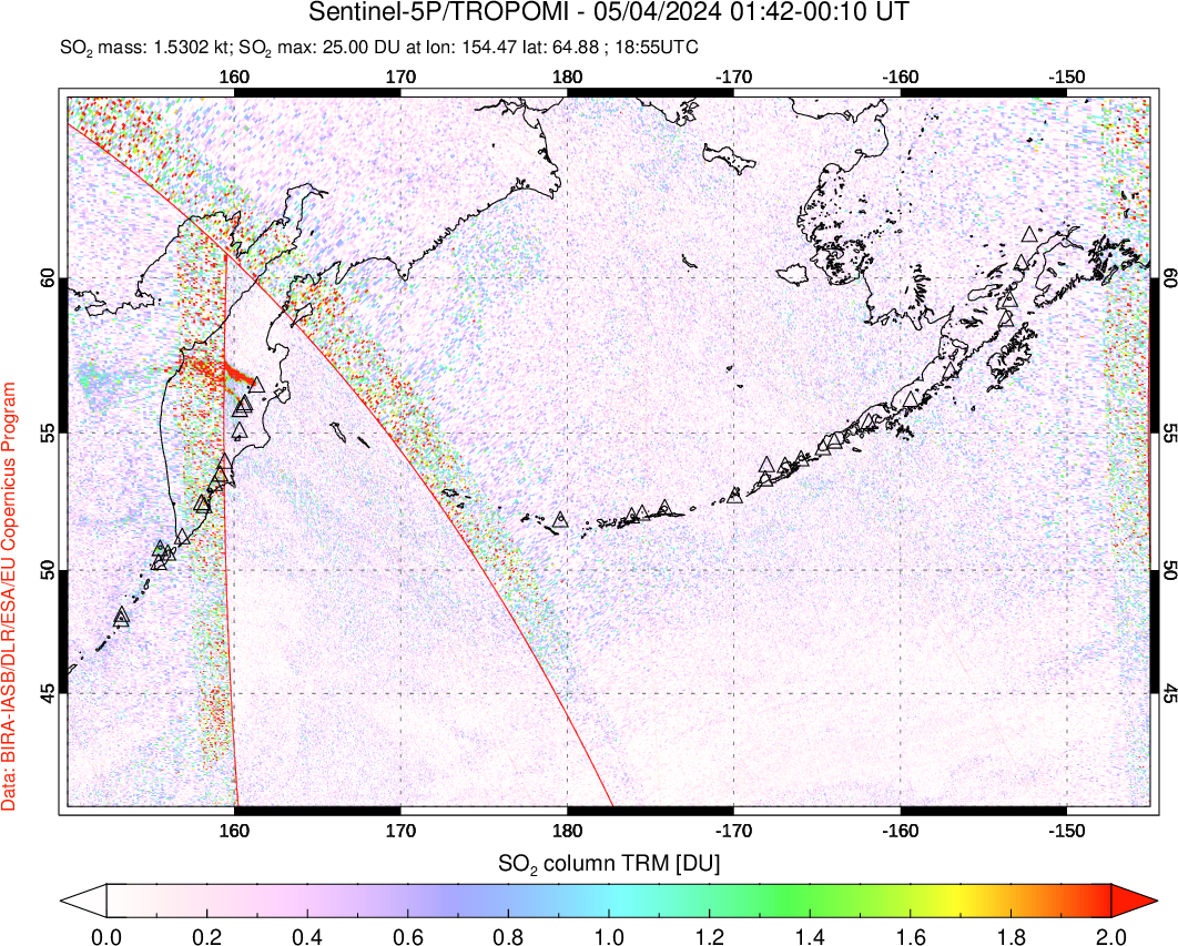 A sulfur dioxide image over North Pacific on May 04, 2024.