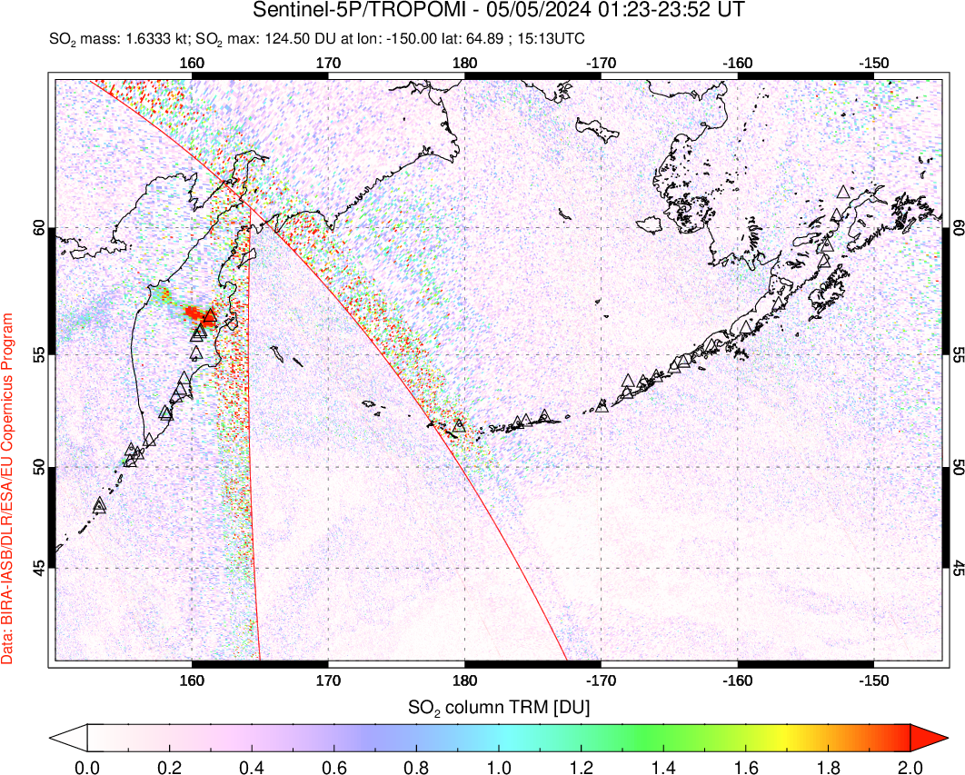 A sulfur dioxide image over North Pacific on May 05, 2024.