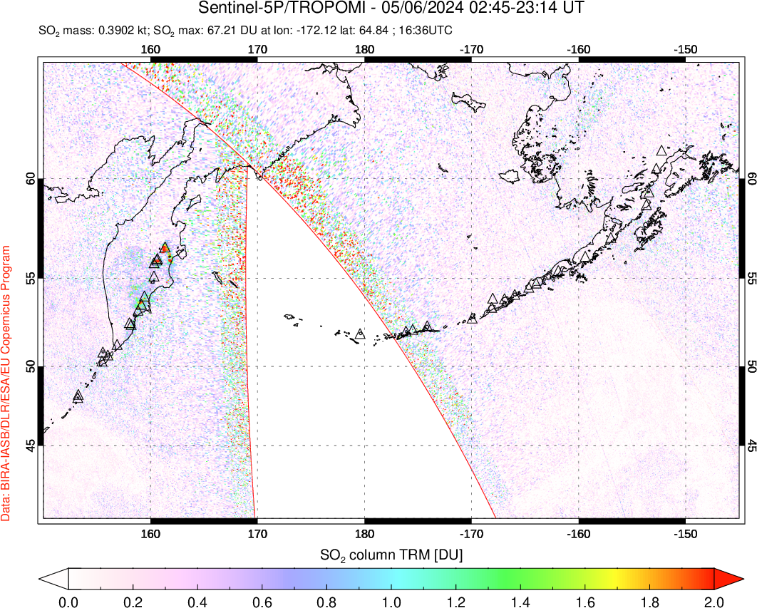 A sulfur dioxide image over North Pacific on May 06, 2024.