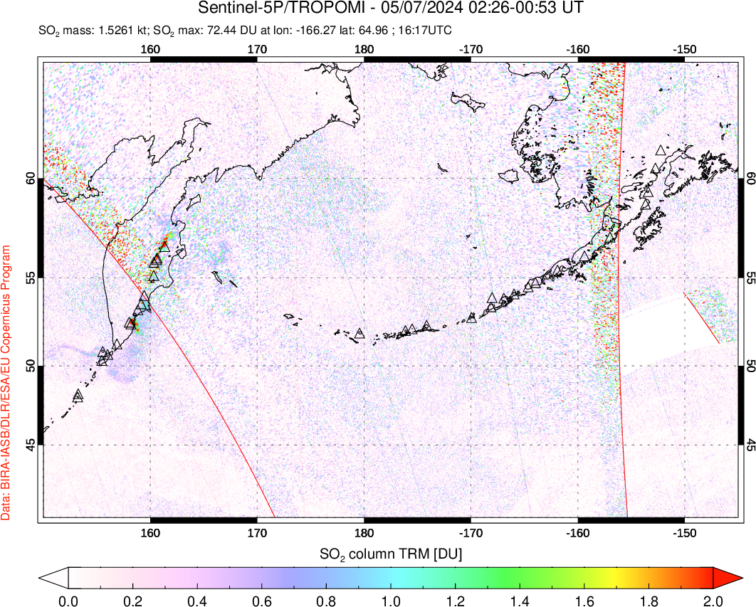 A sulfur dioxide image over North Pacific on May 07, 2024.