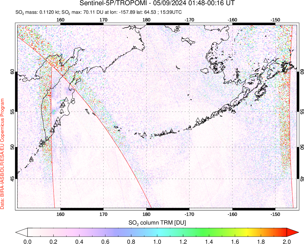 A sulfur dioxide image over North Pacific on May 09, 2024.