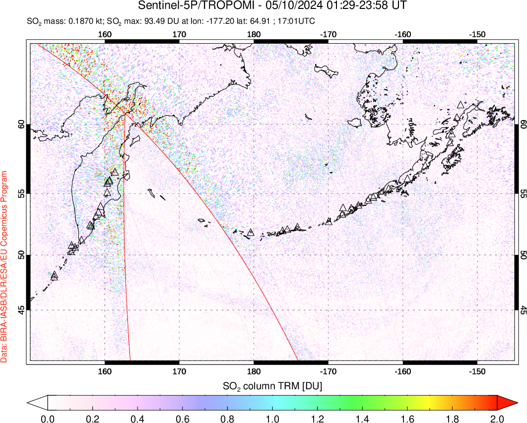 A sulfur dioxide image over North Pacific on May 10, 2024.