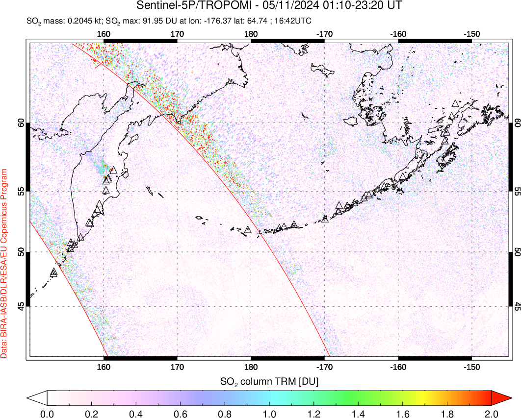 A sulfur dioxide image over North Pacific on May 11, 2024.