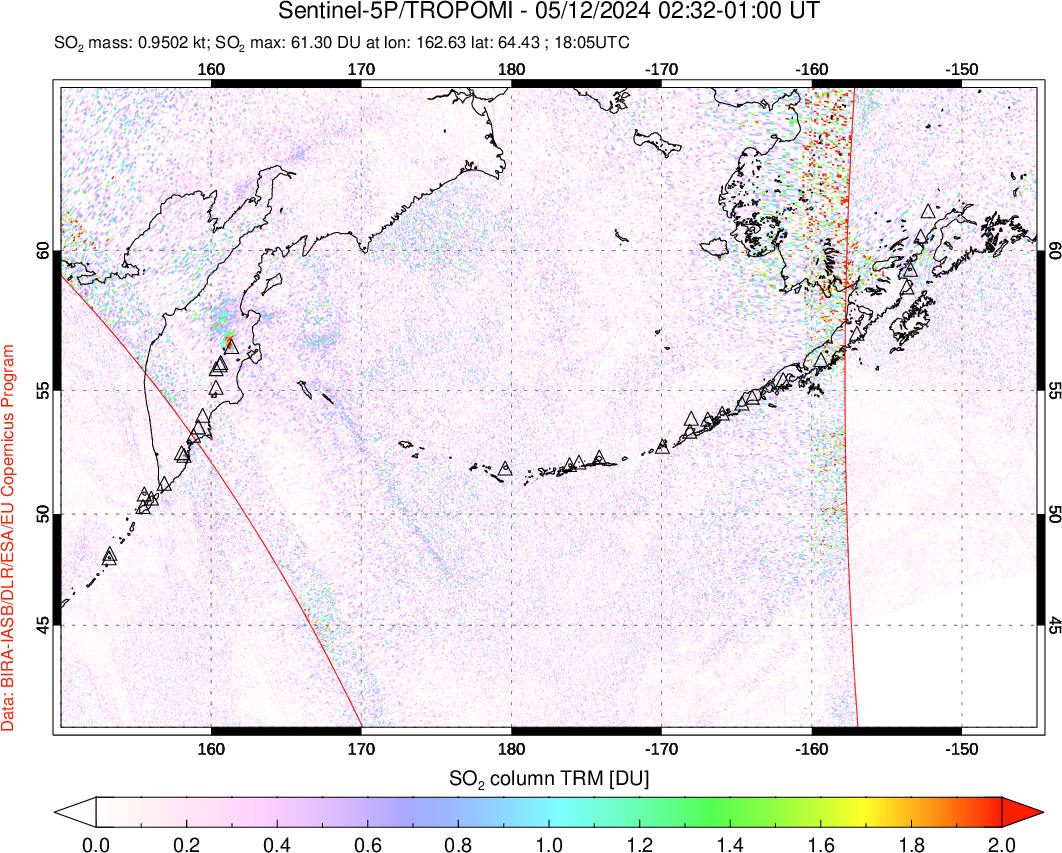 A sulfur dioxide image over North Pacific on May 12, 2024.