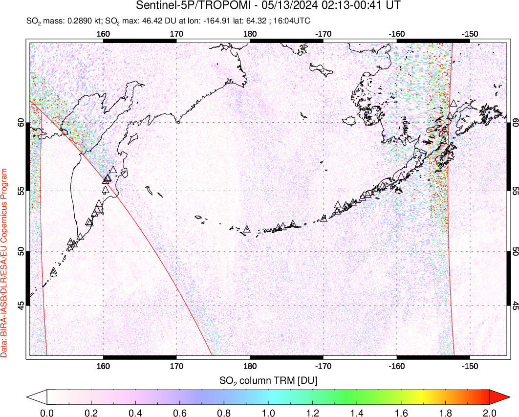 A sulfur dioxide image over North Pacific on May 13, 2024.