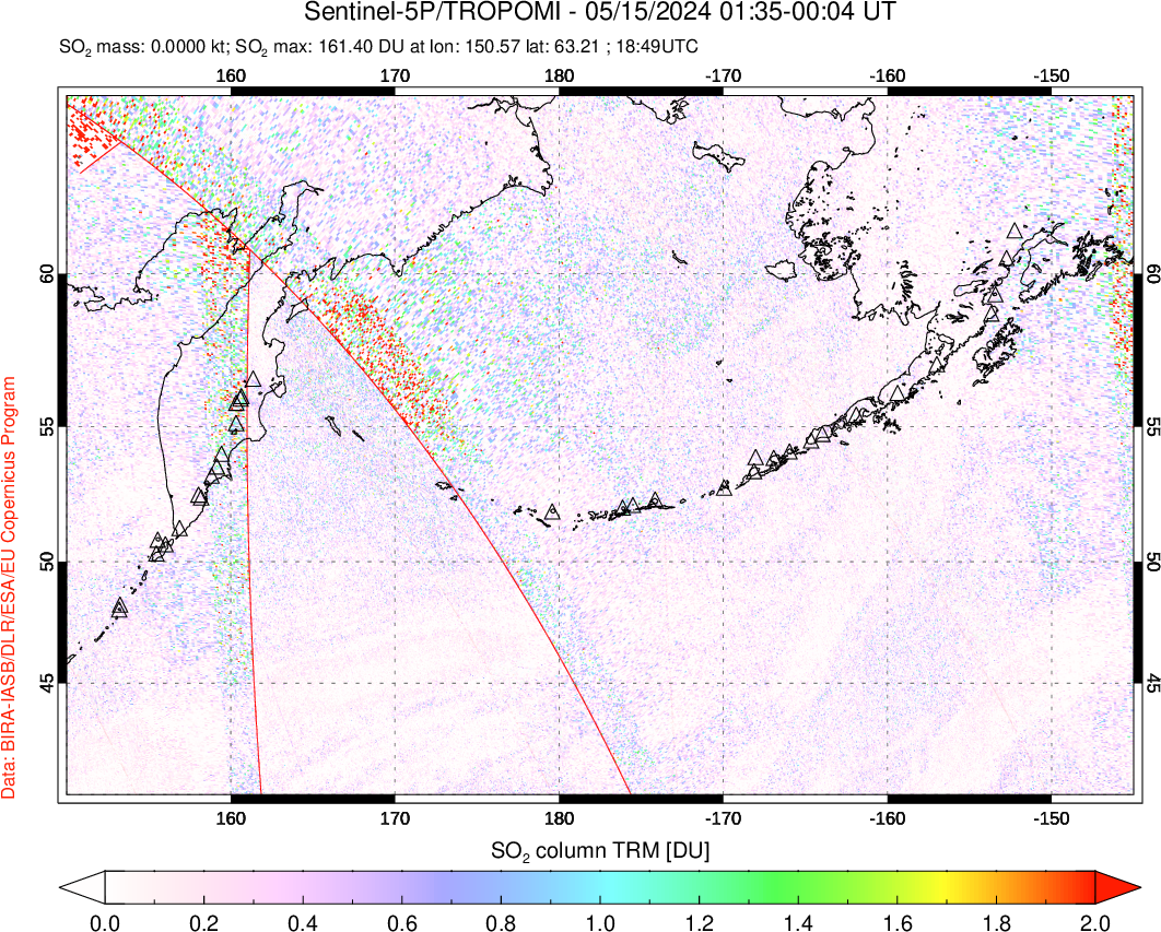 A sulfur dioxide image over North Pacific on May 15, 2024.