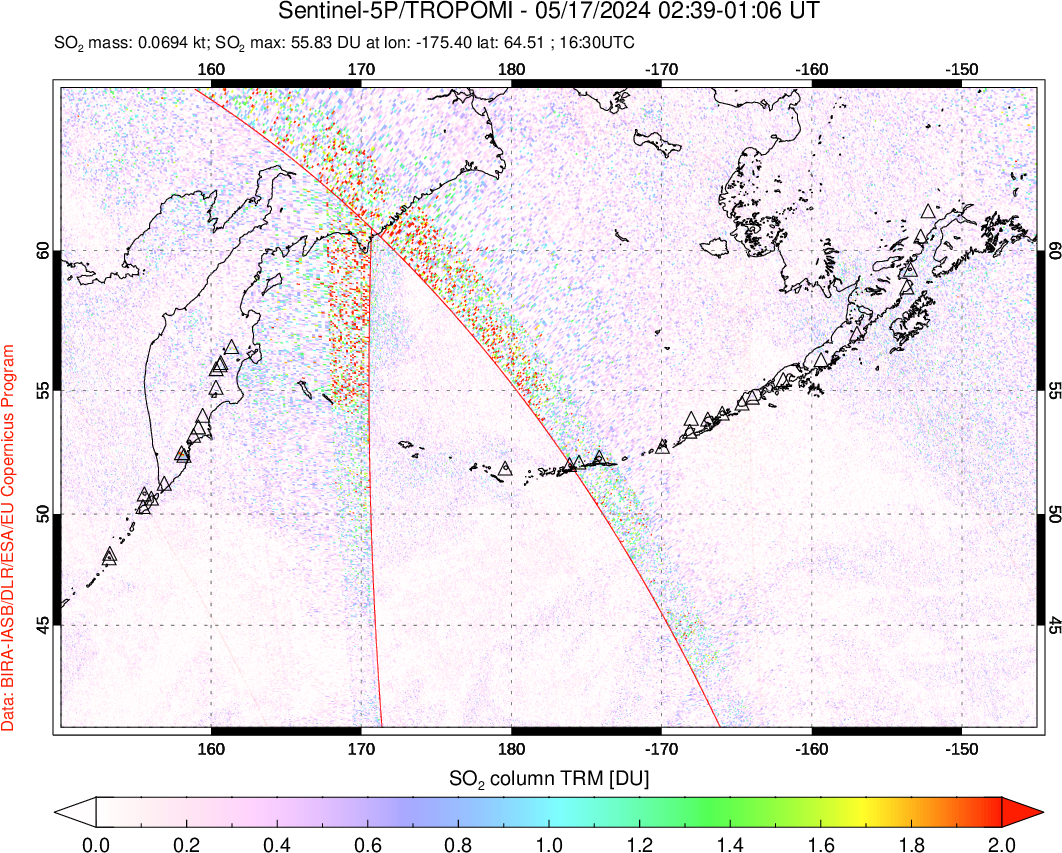 A sulfur dioxide image over North Pacific on May 17, 2024.