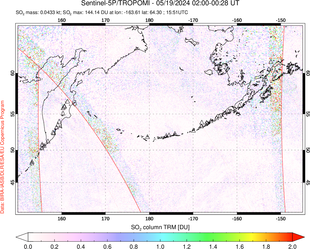 A sulfur dioxide image over North Pacific on May 19, 2024.