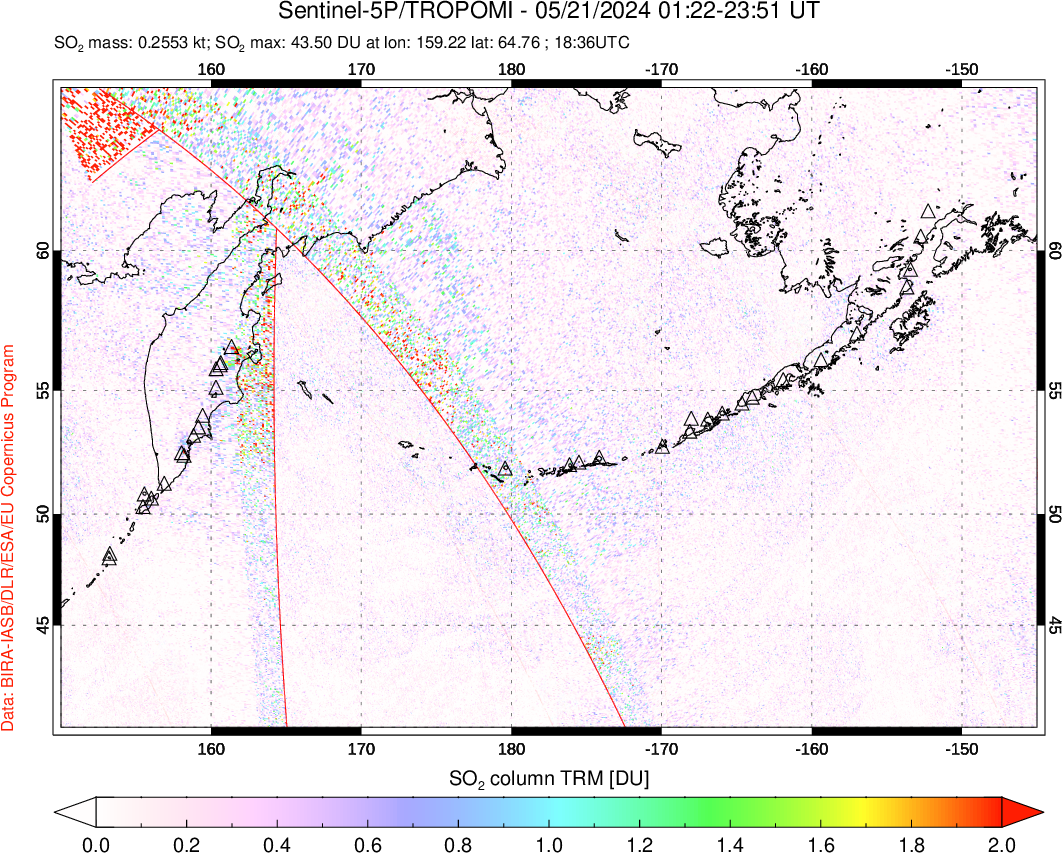 A sulfur dioxide image over North Pacific on May 21, 2024.