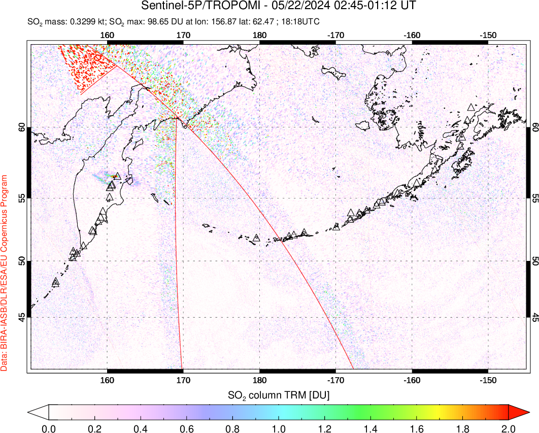 A sulfur dioxide image over North Pacific on May 22, 2024.