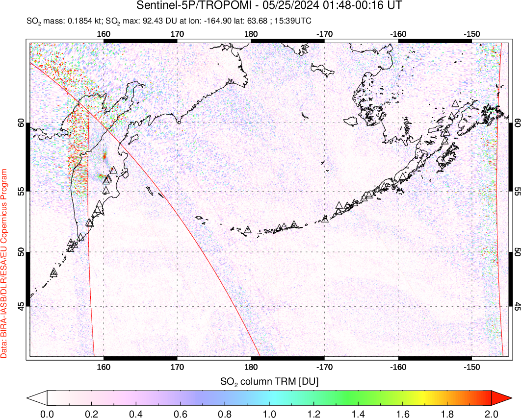 A sulfur dioxide image over North Pacific on May 25, 2024.