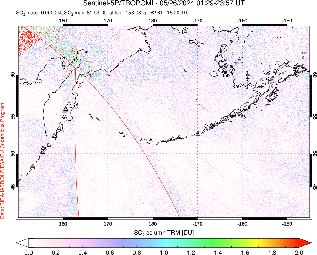 A sulfur dioxide image over North Pacific on May 26, 2024.