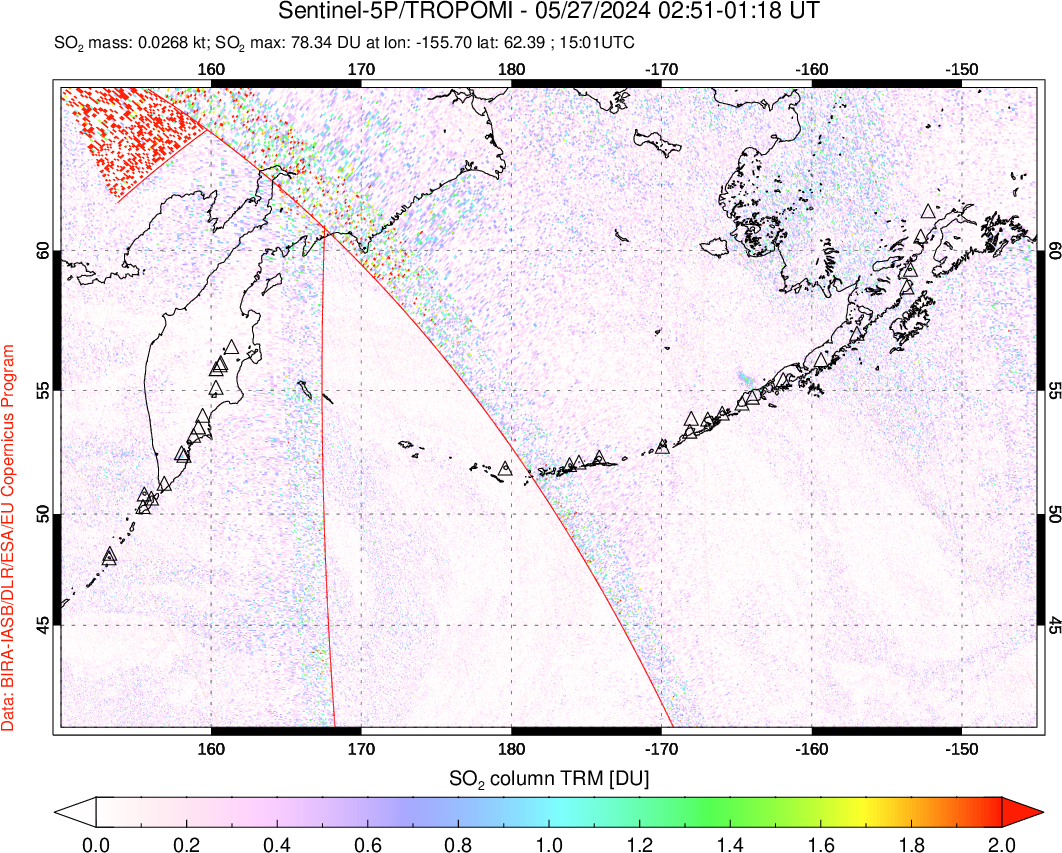 A sulfur dioxide image over North Pacific on May 27, 2024.