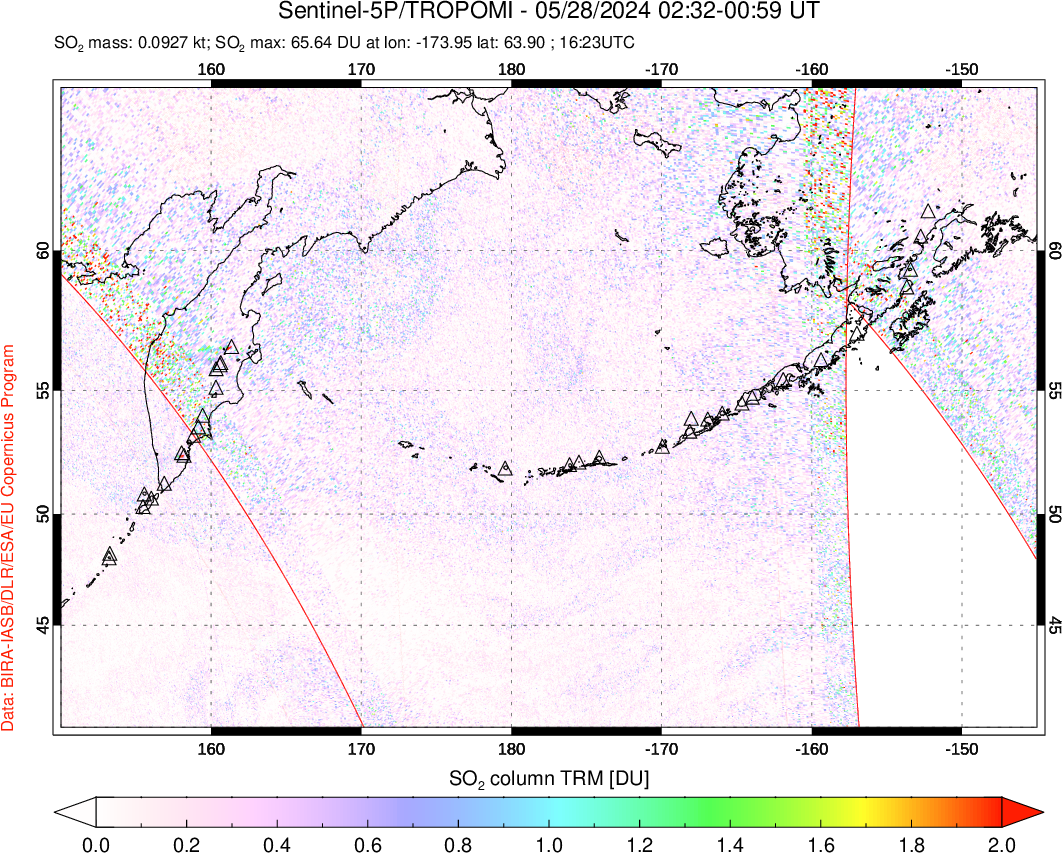 A sulfur dioxide image over North Pacific on May 28, 2024.