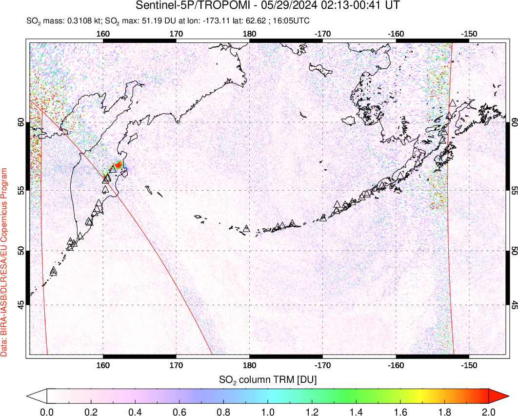 A sulfur dioxide image over North Pacific on May 29, 2024.