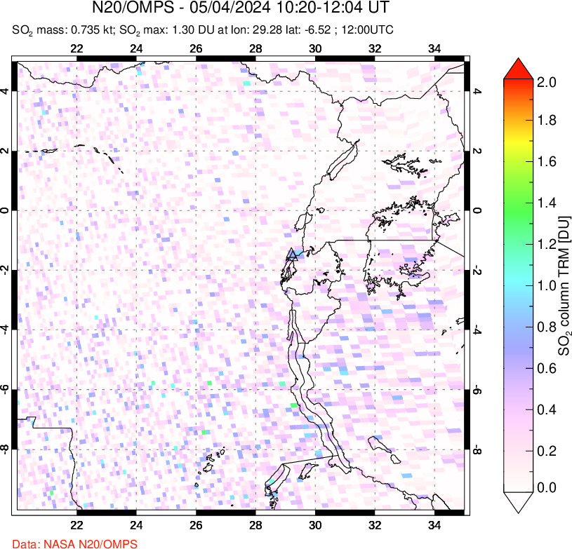 A sulfur dioxide image over Nyiragongo, DR Congo on May 04, 2024.