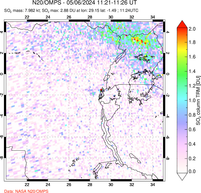 A sulfur dioxide image over Nyiragongo, DR Congo on May 06, 2024.