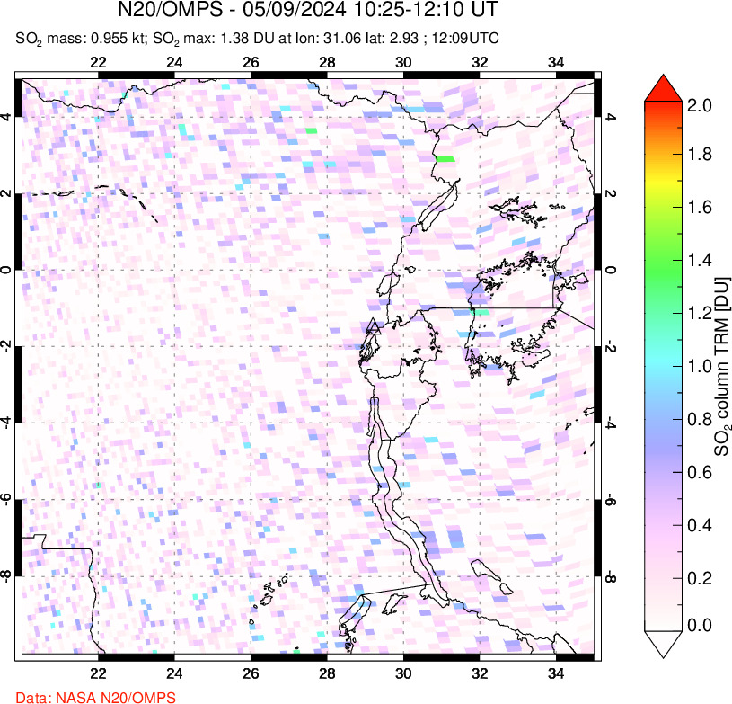 A sulfur dioxide image over Nyiragongo, DR Congo on May 09, 2024.